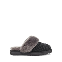 Gray slipper with fuzzy texture on a white background