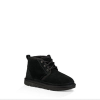 Black suede ankle boot on a white background