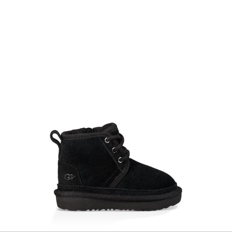 Black suede boot with laces on a white background