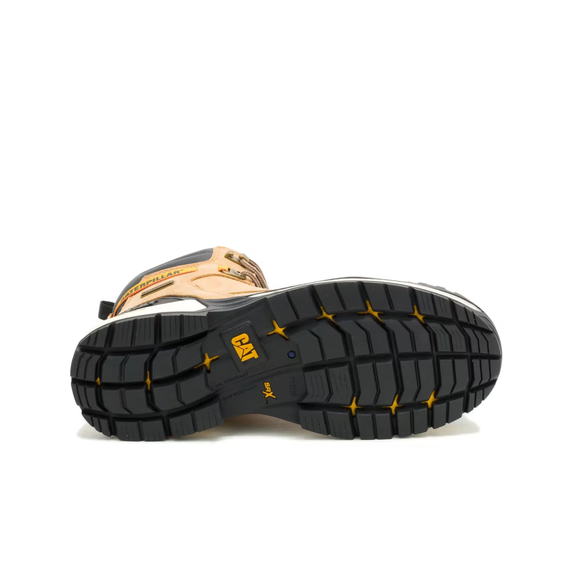 Close-up of a sandal sole with brand logo on a white background