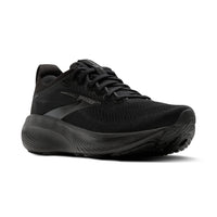 Black running shoe on a white background