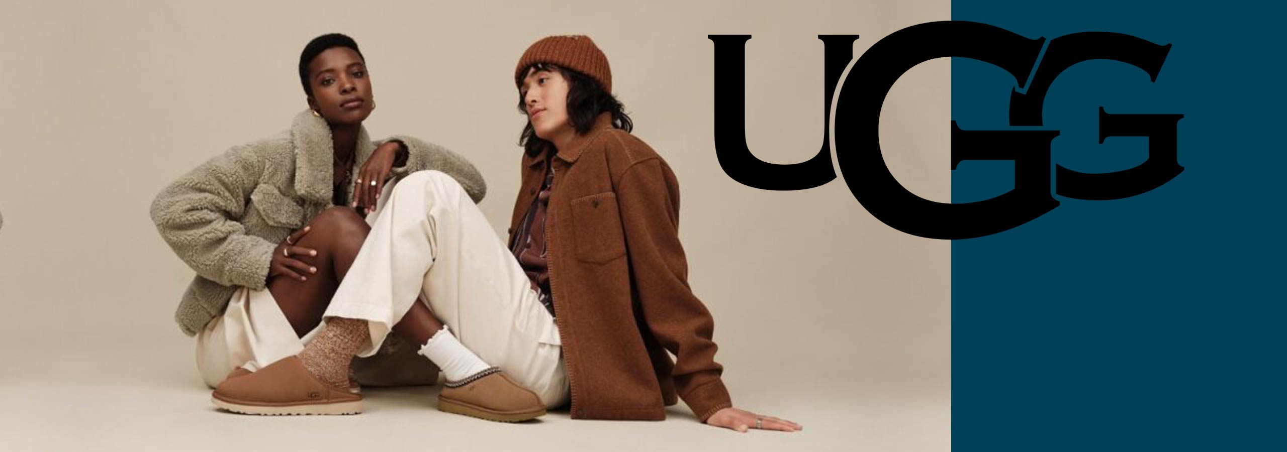 ugg shoes banner with man and woman